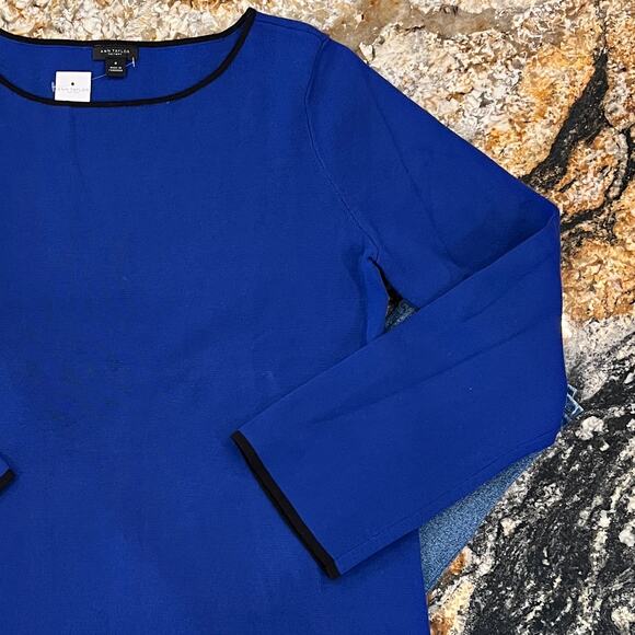 NWT Ann Taylor Royal Blue W/Black Trim Flare Sleeve Sweater - Picture 5 of 7